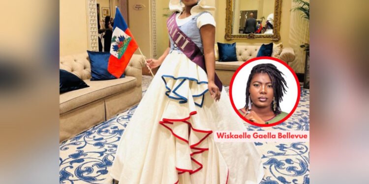 Caroline Zéphir portant la robe ‘Cathrine Flon’, création de Wiskaelle Gaelle Bellevue, lors de Arts Connects Women à Dubaï