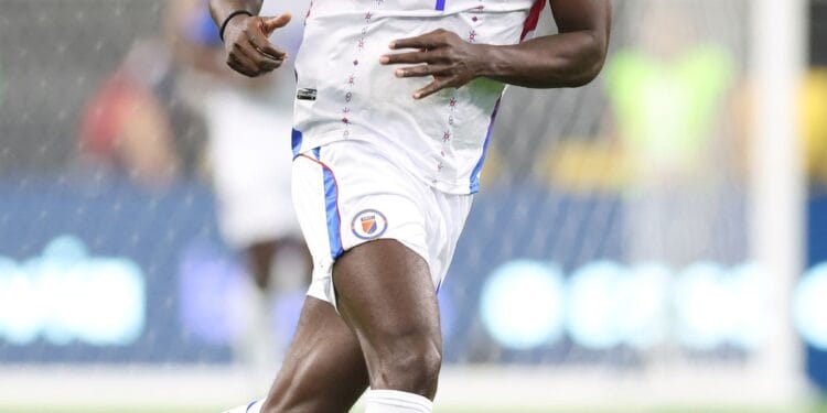 ARLINGTON, TEXAS - JUNE 22: Ricardo Ade of Haiti  during the CONCACAF Gold Cup Group D match between United States and Haiti at AT&T Stadium on June 22, 2025 in Arlington, Texas. (Photo by Catherine Ivill - AMA/Getty Images)
