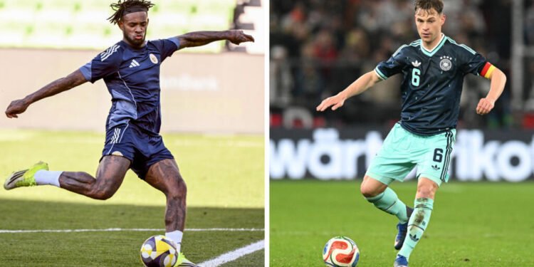 Photomontage des joueurs de Curaçao Leando Bacuna (g) et de l'Allemagne Joshua Kimmich  William WEST, Thomas KIENZLE / AFP